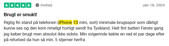 Anmeldelse af refurbed iPhone 13 på Trustpilot.