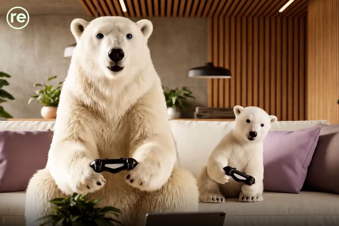 Björn loves playing videogames with his cub Nanuq on their refurbed console