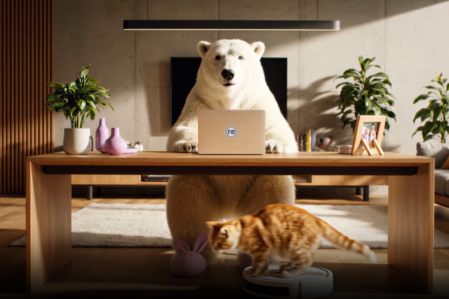 Björn Eisbär mit seinem refurbed Laptop