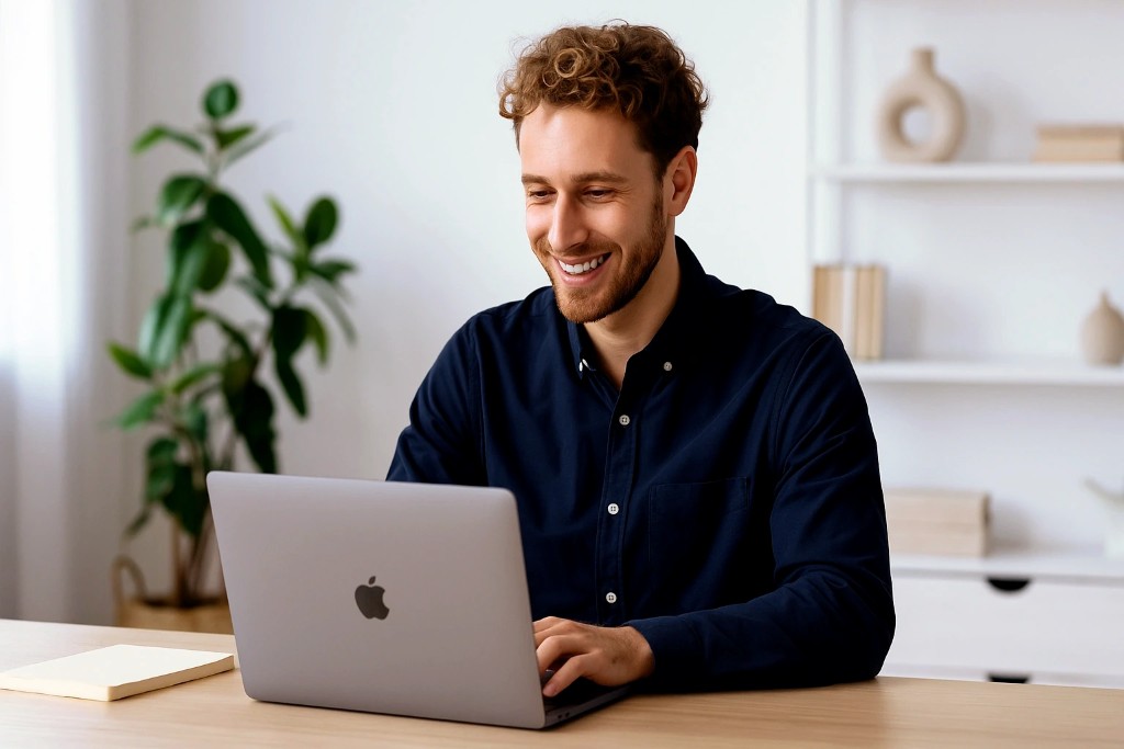 uomo che utilizza il MacBook Pro 2020 M1 ricondizionato (AI)