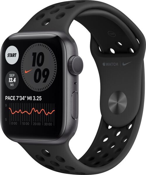 Apple Watch Nike Series 6 Aluminium 44 mm (2020) | GPS | gwiezdna szarość | Pasek sportowy w kolorze czarny