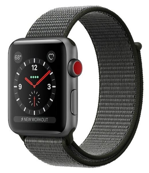 Apple Watch Series 3 (2017) | 38 mm | alumínio | GPS + Cellular | cinzento | Sport Loop verde azeitona