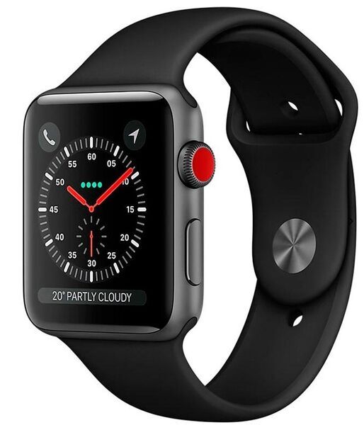 Apple Watch Series 3 (2017) | 38 mm | alumínio | GPS + Cellular | cinzento | bracelete desportiva preta