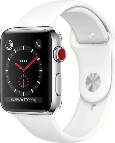 Apple Watch Series 3 (2017) | 38 mm | Alumiini | GPS + Cellular | hopea | Urheiluranneke valkoinen