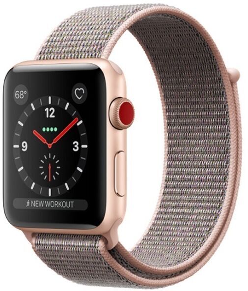 Apple Watch Series 3 (2017) | 38 mm | Aluminium | GPS | goud | Geweven sportbandje roze