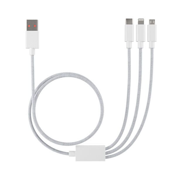 Nabíjecí opletený kabel USB 3 v 1 (Type-C, Lightning, Micro) - 1,5 m | bílá 1