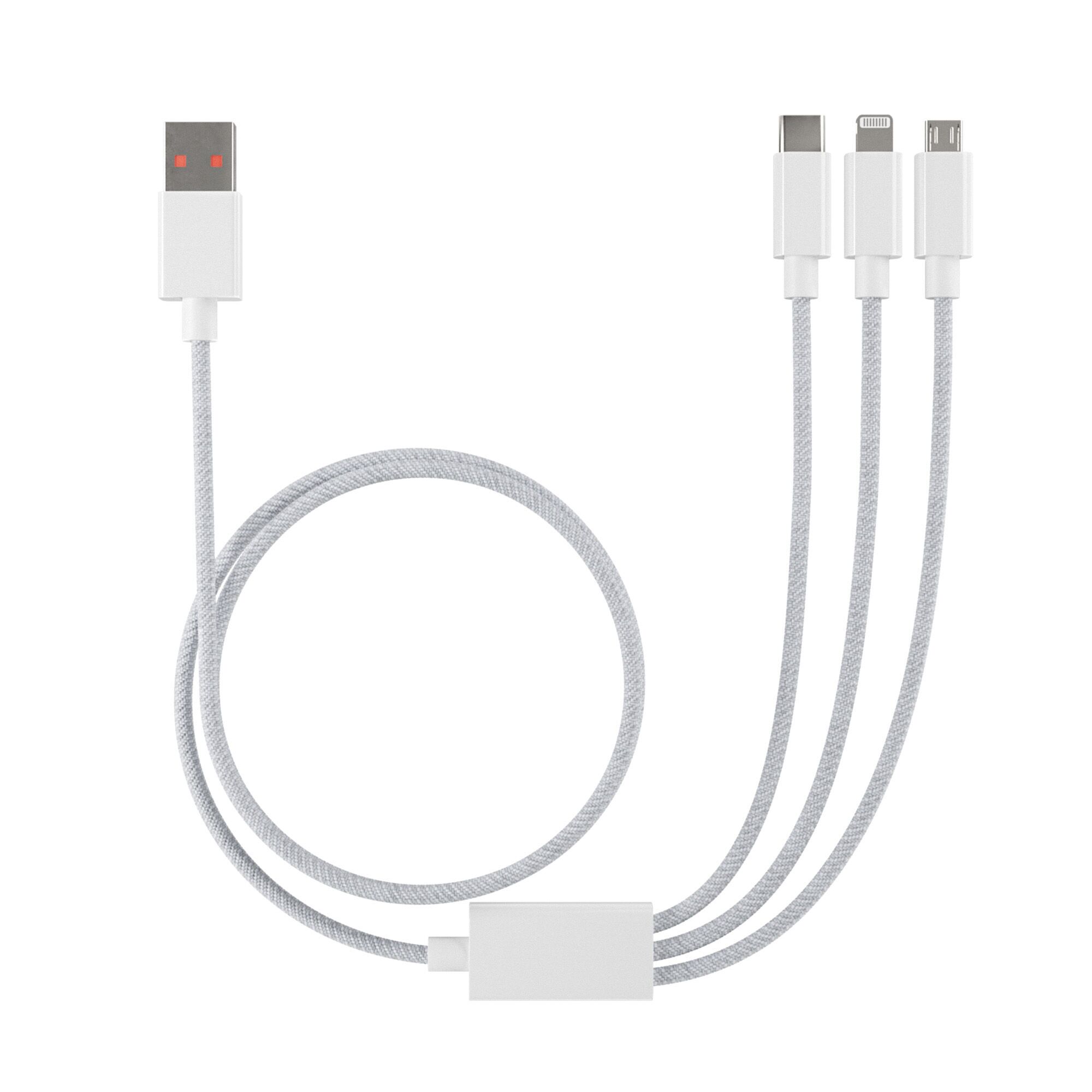 3-in-1 USB Oplaad Gevlochten Kabel (Type-C, Lightning, Micro) - 1,5m | wit