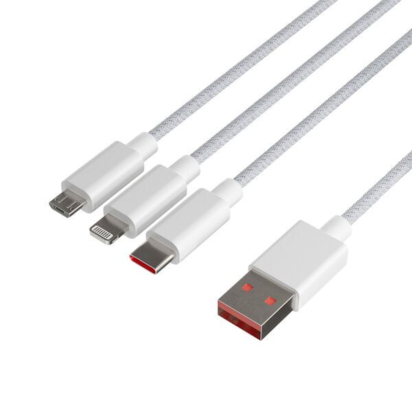 Nabíjecí opletený kabel USB 3 v 1 (Type-C, Lightning, Micro) - 1,5 m | bílá 2