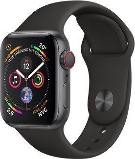 Apple Watch Series 4 (2018) | 40 mm | Aluminium | GPS + Cellular | szary | Pasek sportowy w kolorze czarny