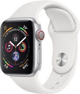 Apple Watch Series 4 (2018) | 40 mm | Alumiini | GPS + Cellular | hopea | Urheiluranneke valkoinen