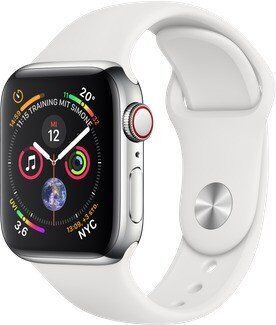 Apple Watch Series 4 (2018) | 40 mm | Rustfrit stål | GPS + Cellular | sølv | Sportsrem hvid