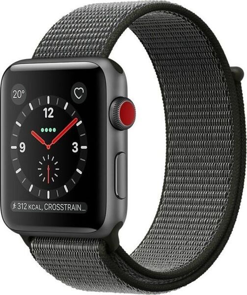 Apple Watch Series 3 (2017) | 42 mm | Aluminium | GPS + Cellular | grijs | Geweven sportbandje olijfgroen