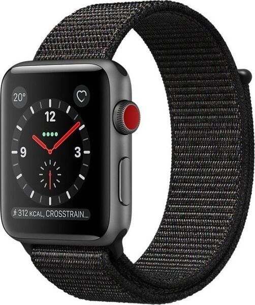 Apple Watch Series 3 (2017) | 42 mm | Aluminium | GPS + Cellular | grijs | Geweven sportbandje zwart