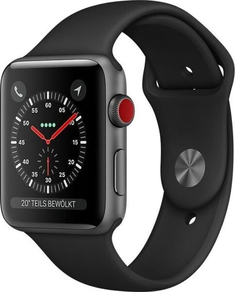 Apple Watch Series 3 (2017) | 42 mm | Aluminium | GPS + Cellular | gris | Bracelet Sport noir
