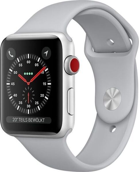 Apple Watch Series 3 (2017) | 42 mm | Aluminium | GPS + Cellular | zilver | Sportbandje grijs