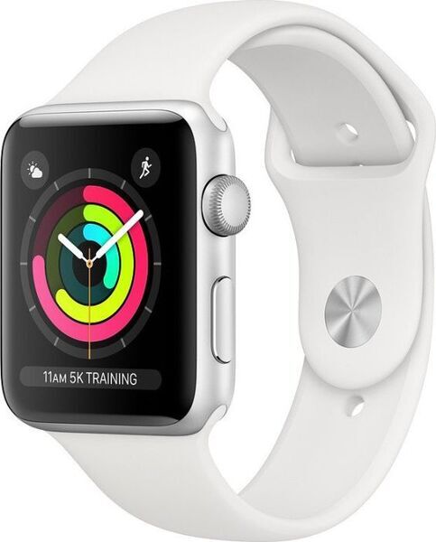 Apple Watch Series 3 (2017) | 42 mm | alumínio | GPS + Cellular | prateado | bracelete desportiva branca