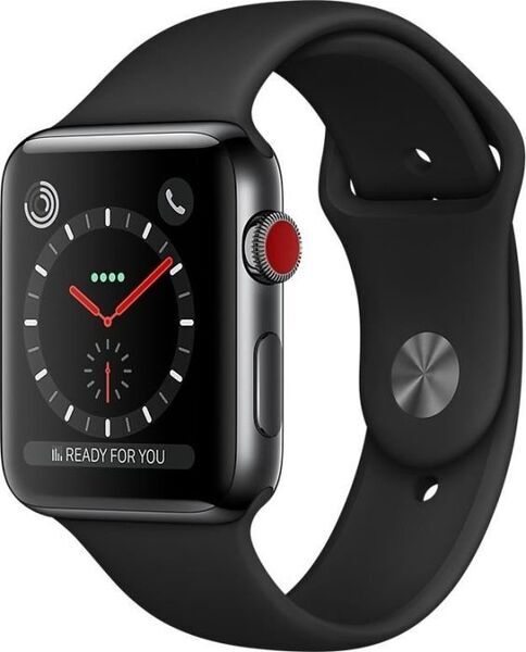 Apple Watch Series 3 (2017) | 42 mm | aço inoxidável | GPS + Cellular | preto | bracelete desportiva preta