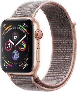 Apple Watch Series 4 (2018) | 44 mm | Aluminium | GPS + Cellular | goud | Geweven sportbandje roze