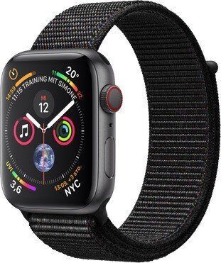 Apple Watch Series 4 (2018) | 44 mm | Aluminium | GPS + Cellular | grijs | Geweven sportbandje zwart