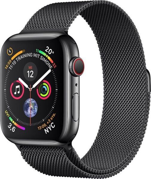 Apple Watch Series 4 (2018) | 44 mm | Roestvrij staal | GPS + Cellular | zwart | Milanees bandje zwart