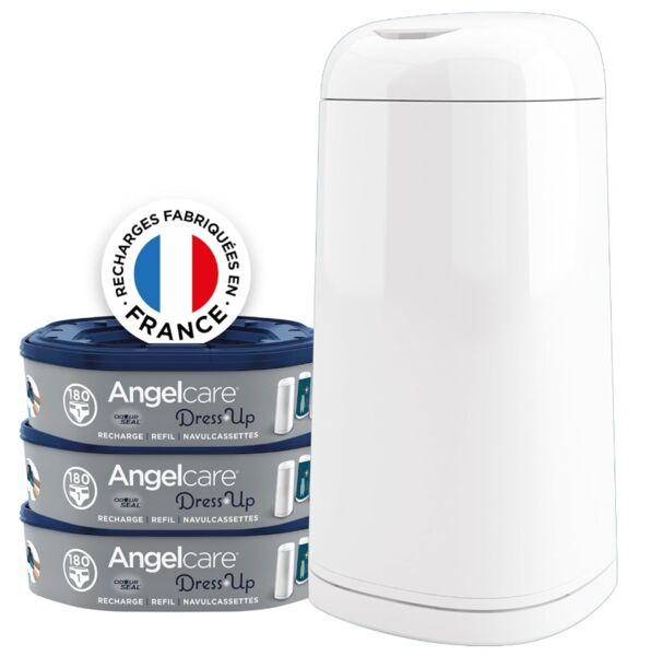 Angelcare Poubelle à couches + 3 packs de recharge | Blanc, image 1 of 3