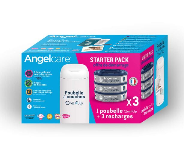 Angelcare Poubelle à couches + 3 packs de recharge | Blanc, image 3 of 3