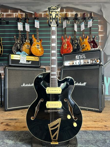 D'Angelico Excel EX-59 P90 Solid Black 2016 Hollow Body Electric Guitar | black, image 1 of 5