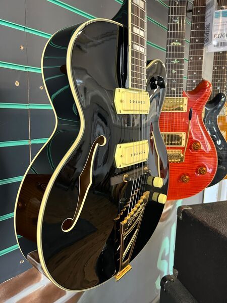 D'Angelico Excel EX-59 P90 Solid Black 2016 Hollow Body Electric Guitar | black, image 3 of 5