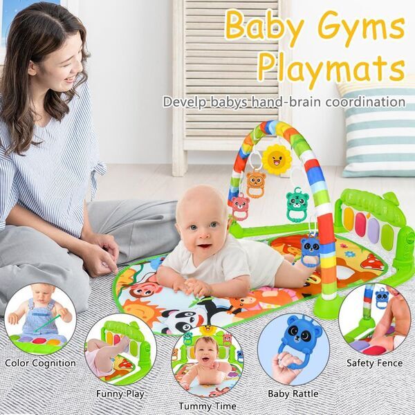Aomig Piano Gym Play Mat Green Animal Family | verde 3