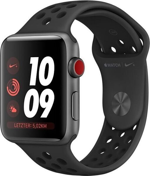 Apple Watch Nike+ Series 3 (2017) | 38 mm | GPS + Cellular | grau | Sportarmband schwarz