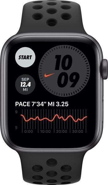 Apple Watch Nike Series 6 Alumínio 44 mm (2020) | GPS + Cellular | cinzento espacial | bracelete desportiva preta 2