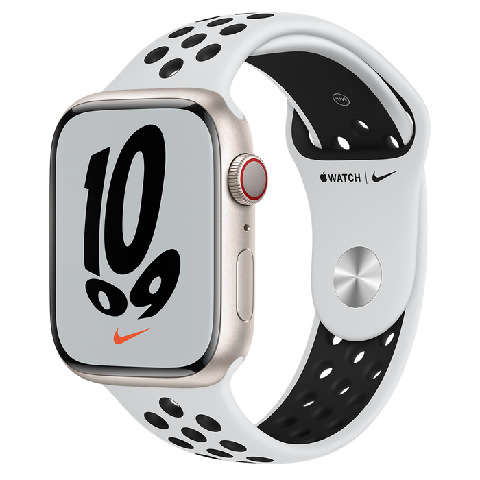 Apple Watch Nike Series 7 Aluminium 45 mm 2021 GPS Cellular Polarstern Sportarmband Pure Platinum 246 jetzt 30 Tage Ruckgaberecht