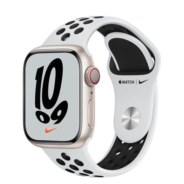 Apple Watch Nike Series 7 Aluminium 41 mm (2021) | GPS | Polar Star | Sportbandje Pure Platinum