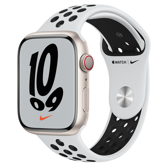 Apple Watch Nike Series 7 Aluminium 45 mm (2021) | GPS | Stjärnglans |  Sportband Pure Platinum | 3 369 kr | Nu med en 30 dagars provperiod