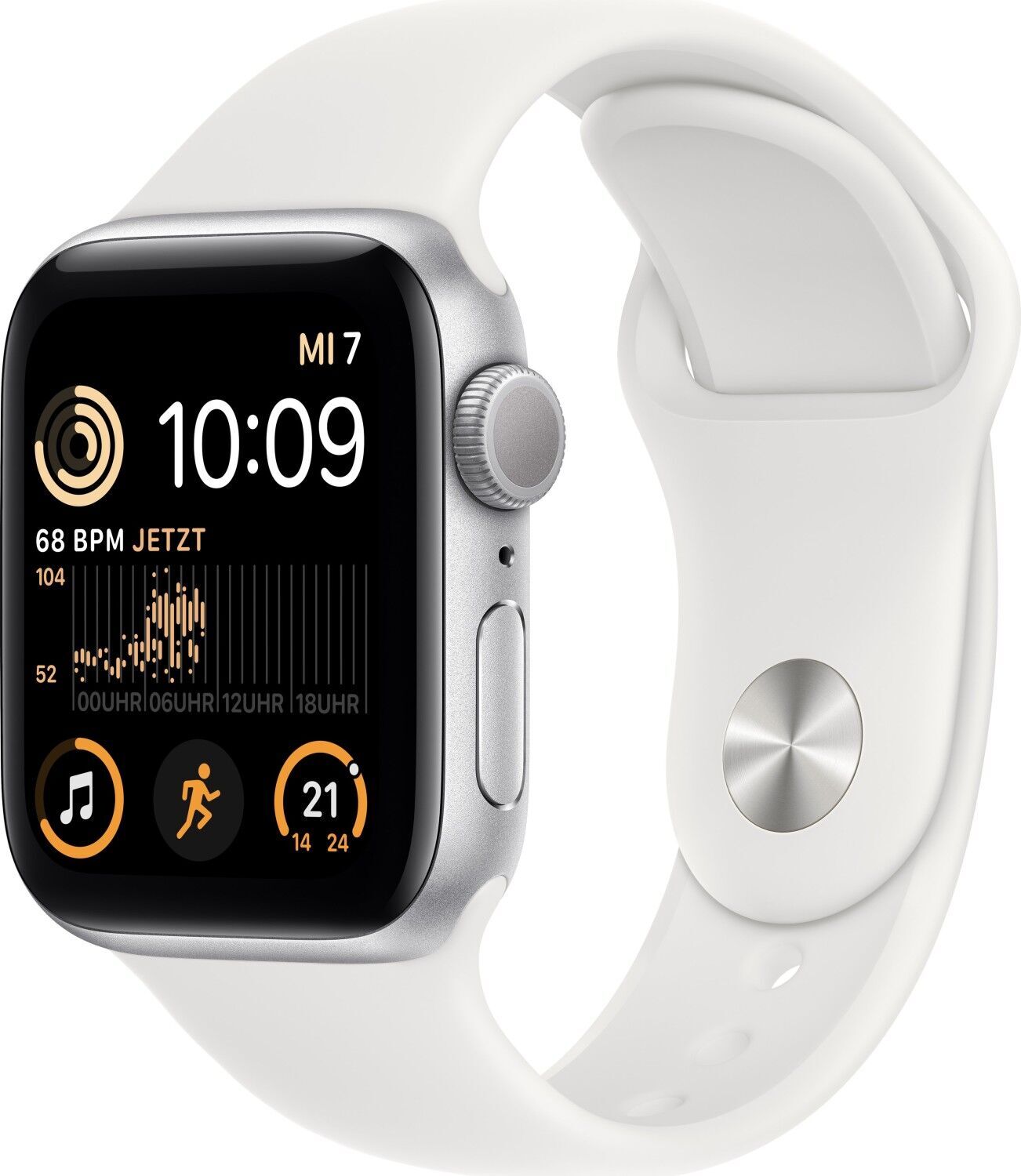Apple Watch SE 40 mm (2022) | GPS | Zilver | Wit sportbandje S/M