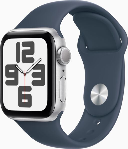 Apple Watch SE 40 mm (2022) | GPS | silber | Sportarmband Sturmblau S/M