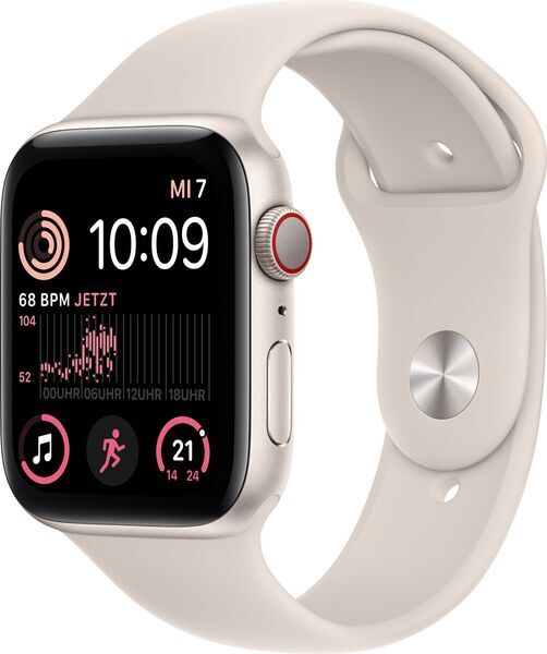 Apple Watch SE 44 mm (2022) | GPS + Cellular | Księżycowa poświata | Pasek sportowy w kolorze Księżycowa poświata S/M