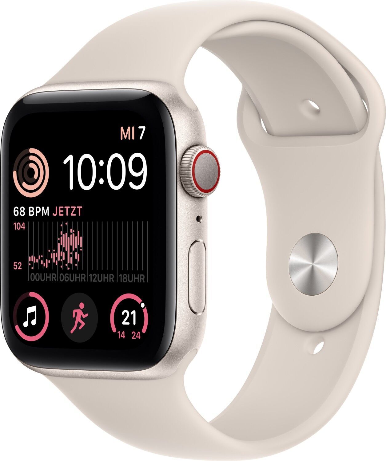 Apple Watch SE 44 mm (2022) | GPS + Cellular | Sterrenlicht | Sportbandje Sterrenlicht M/L