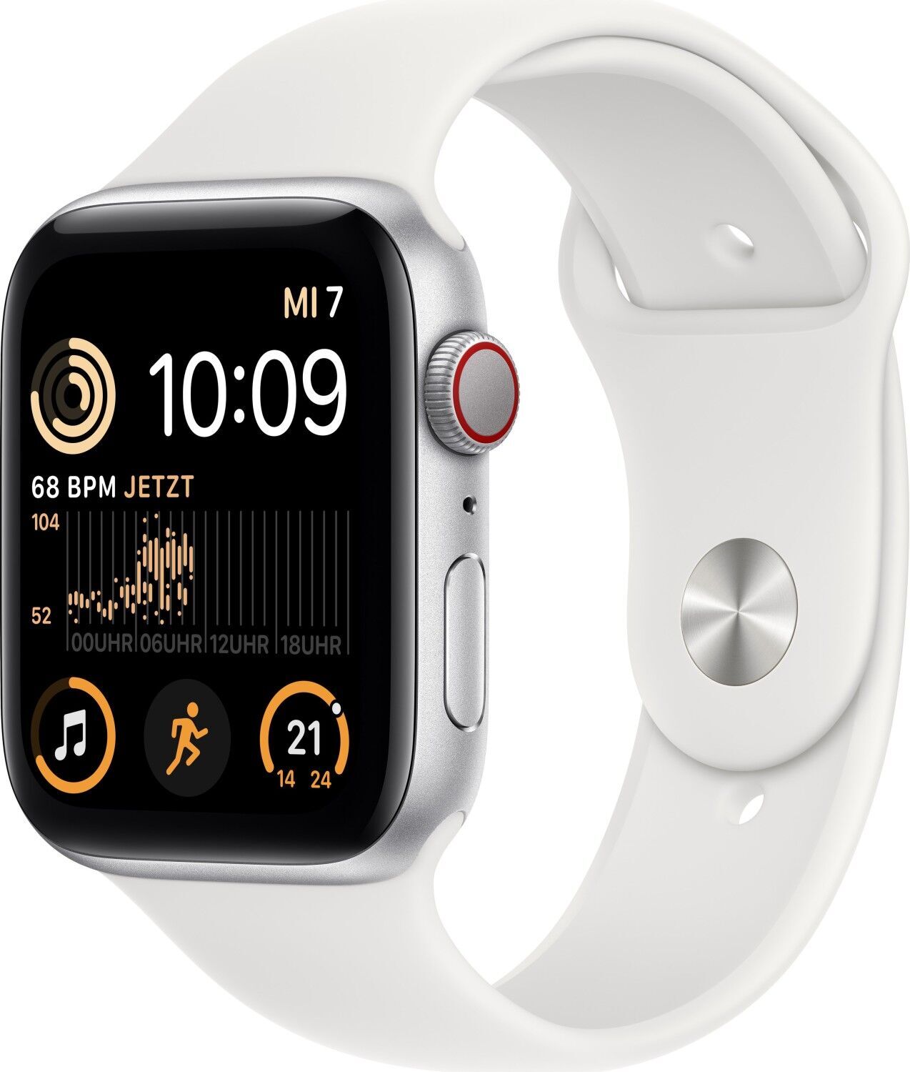Apple Watch SE 44 mm (2022) | GPS + Cellular | Zilver | Sportbandje Wit M/L