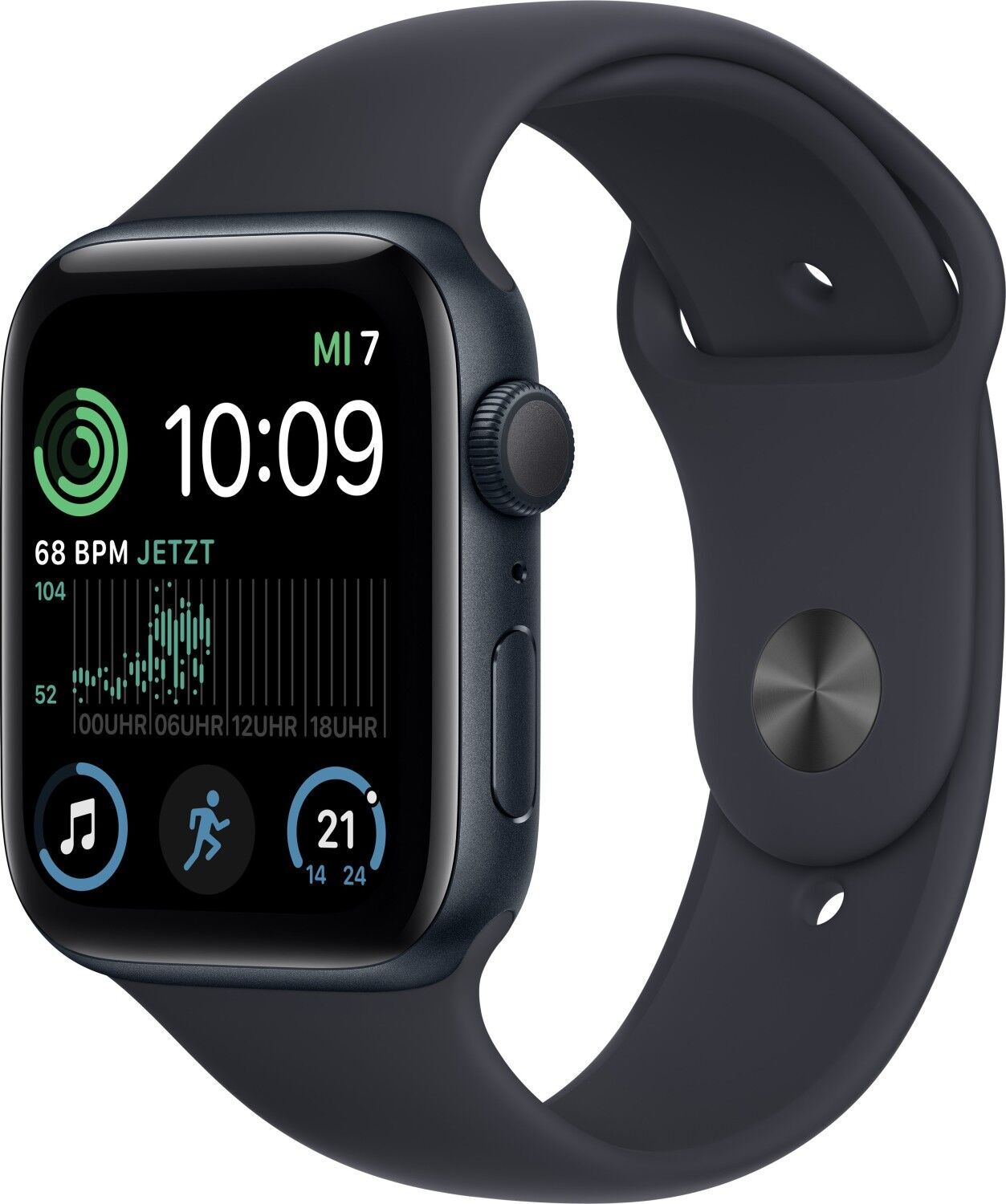 Apple Watch SE 44 mm (2022) | GPS | Middernacht | Sportbandje Middernacht M/L