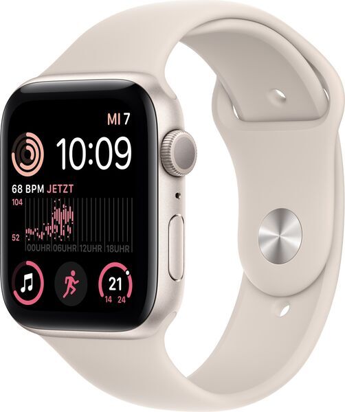 Apple Watch SE 44 mm (2022) | GPS | Księżycowa poświata | Pasek sportowy w kolorze Księżycowa poświata S/M