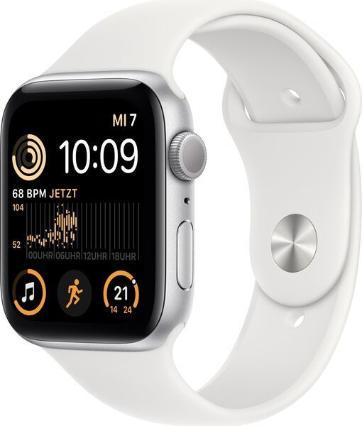 Apple Watch SE 44 mm (2022) | GPS | sølv | Sportsrem hvid S/M