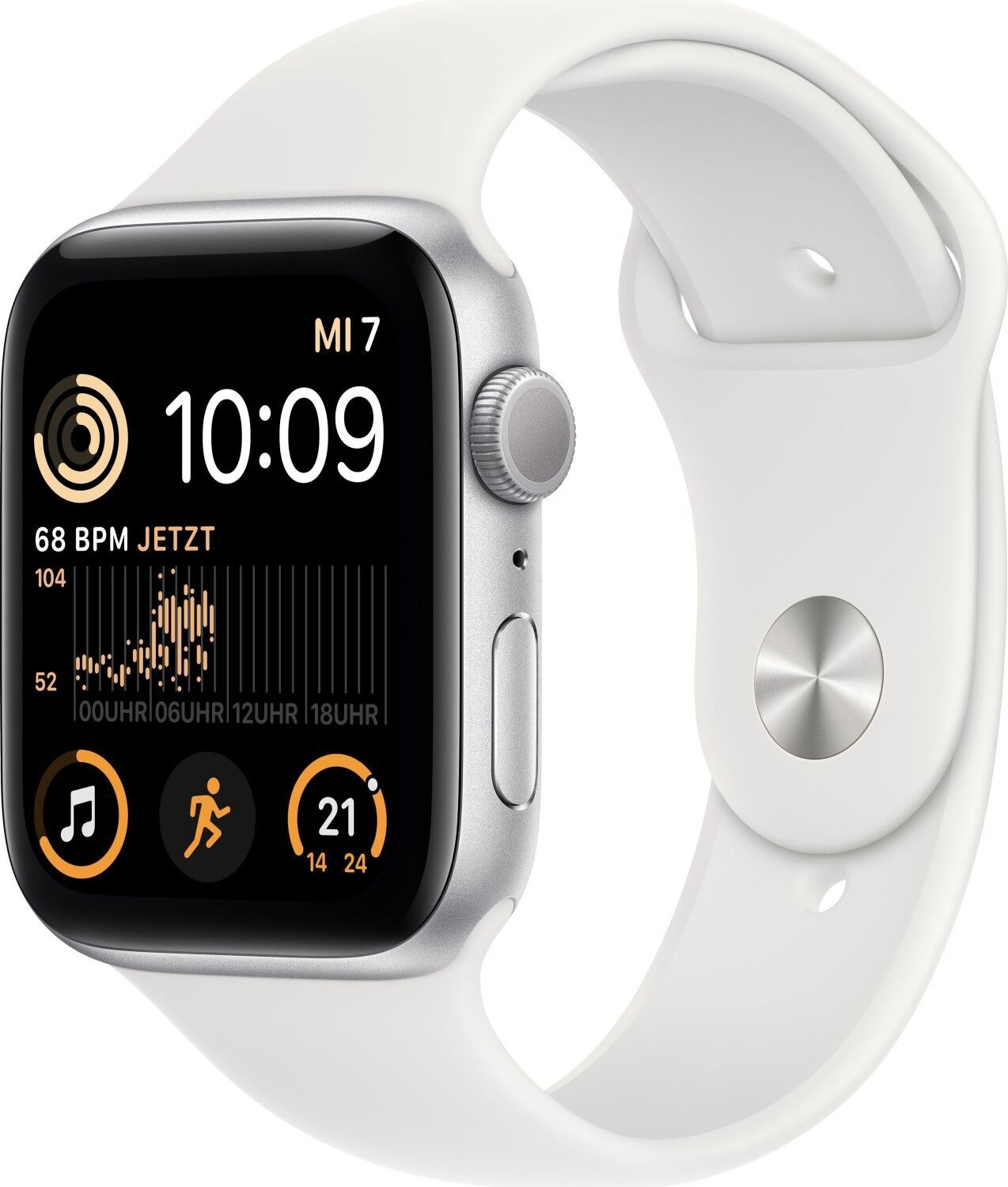 Apple Watch SE 44 mm (2022) | GPS | Zilver | Sportbandje Wit M/L