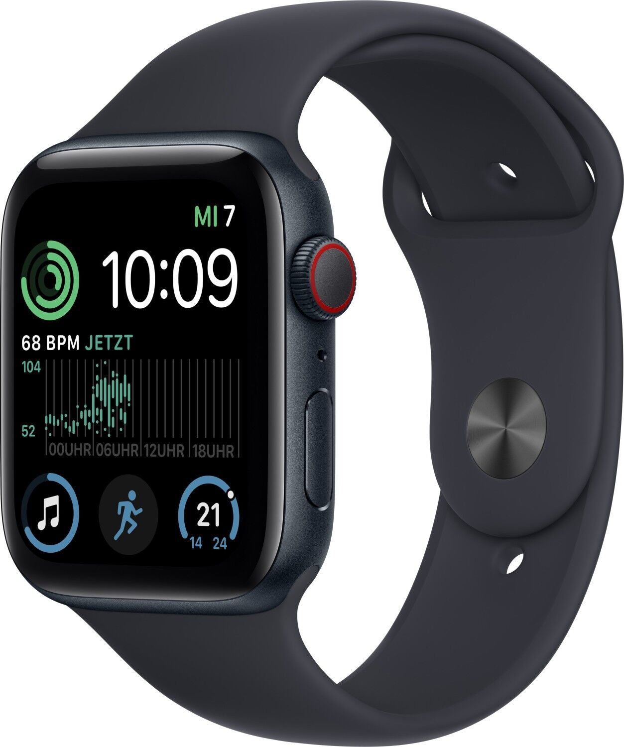 Apple Watch SE 44 mm (2022) | GPS + Cellular | Middernacht | Sportband Middernacht S/M + M/L