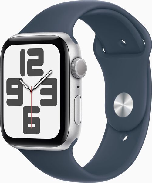 Apple Watch SE 44 mm (2022) | GPS | stříbrná | sportovní náramek Bouřková modř S/M