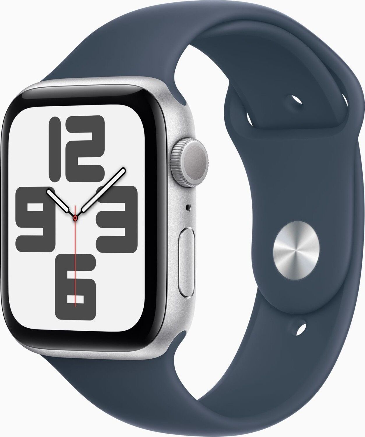 Apple Watch SE 44 mm (2022) | GPS | Zilver | Stormblauw sportbandje S/M