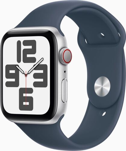 Som Ny: Apple Watch SE 44 mm (2022) | GPS + Cellular | silver | Sportband stormblå M/L