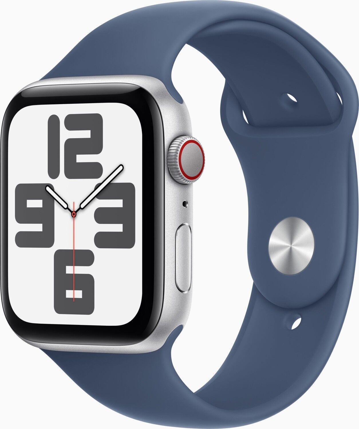 Apple Watch SE 44 mm (2022) | GPS + Cellular | Zilver | Sportbandje Denim S/M