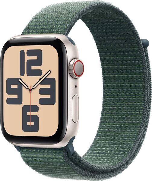 Apple Watch SE 44 mm (2022) | GPS + Cellular | Lumière stellaire | Boucle Sport Vert lacustre 1