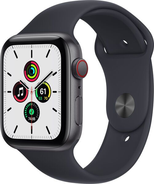 Apple Watch SE Aluminium 44 mm (2020) | WiFi | rymdgrå | Sportband Midnatt